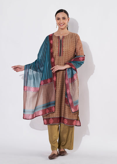 Light Brown Chanderi Straight cut suit