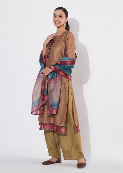Light Brown Chanderi Straight cut suit