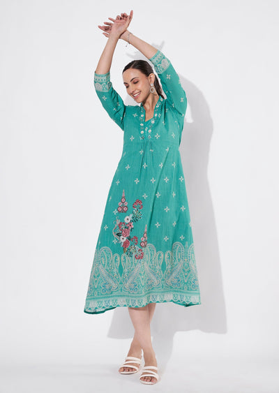 Sea Green Cotton Long kurti