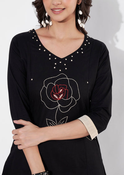 Black Cotton Straight cut Kurti set