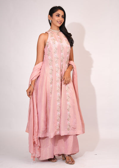 Light Pink Tissue Anarkali suit