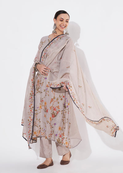 Grey Jute Anarkali suit