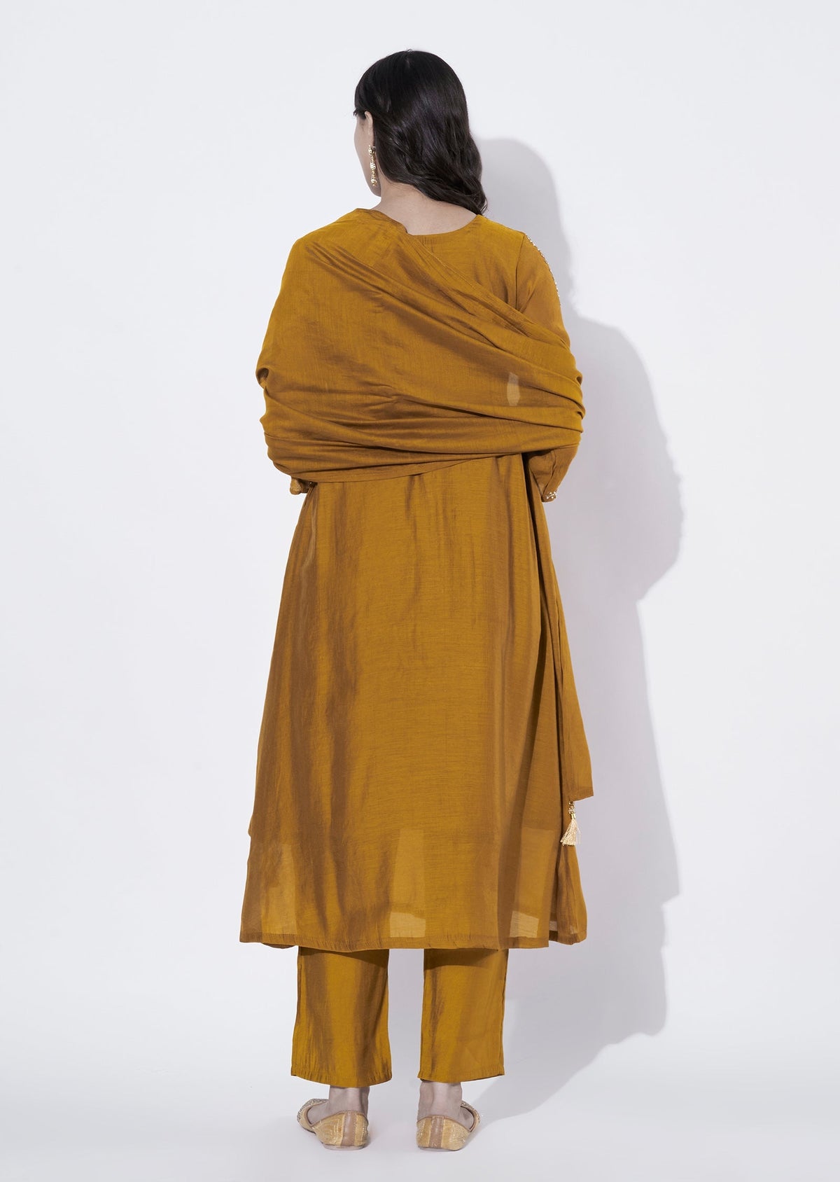 Dark Mustard Mul Chanderi Anarkali suit