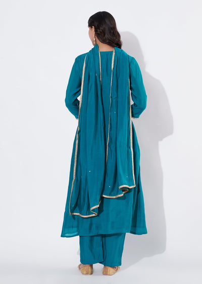 Rama Green Mul Chanderi Anarkali suit