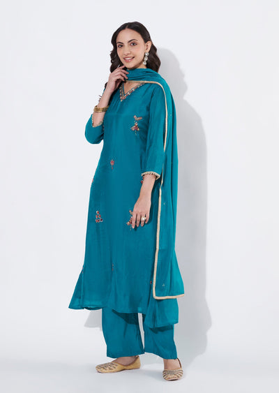 Rama Green Mul Chanderi Anarkali suit