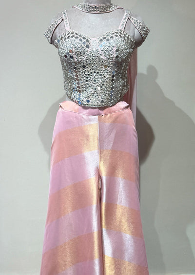 Peach Tissue Indowestern set