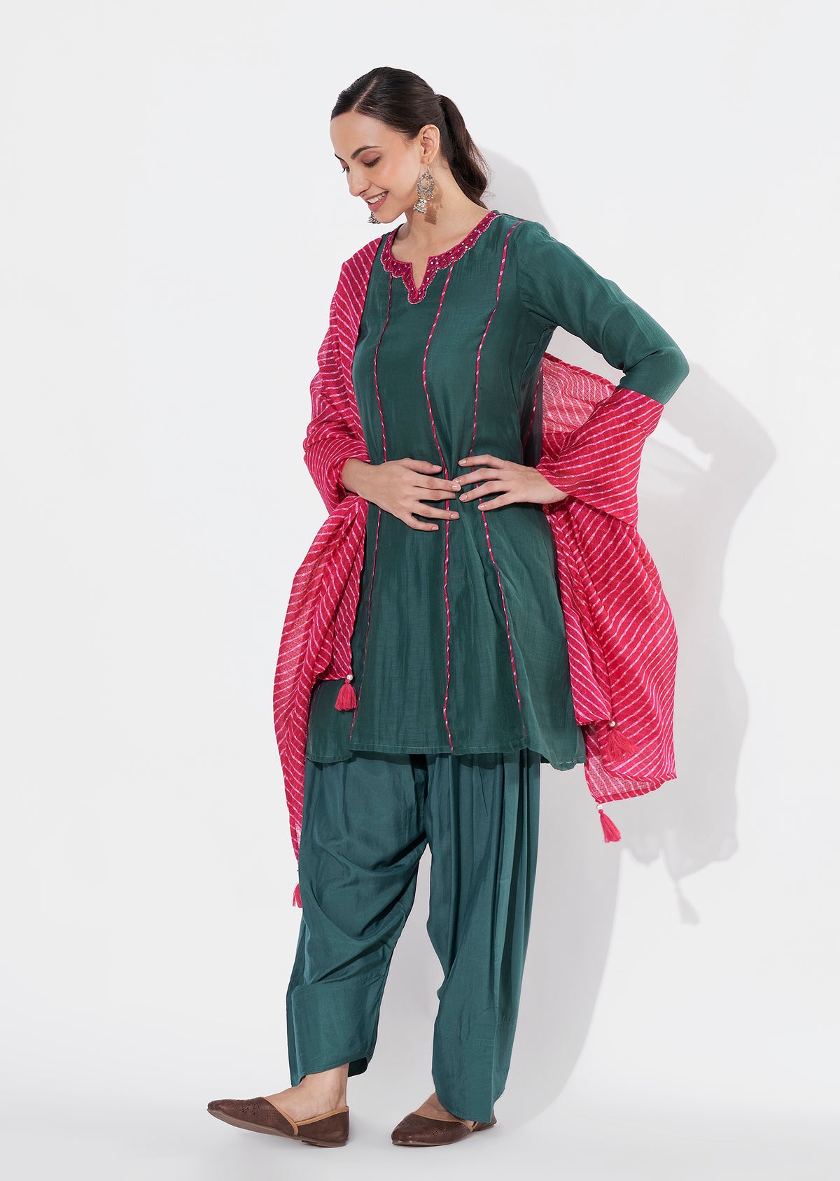 Dark Green Mul Chanderi Anarkali Suit