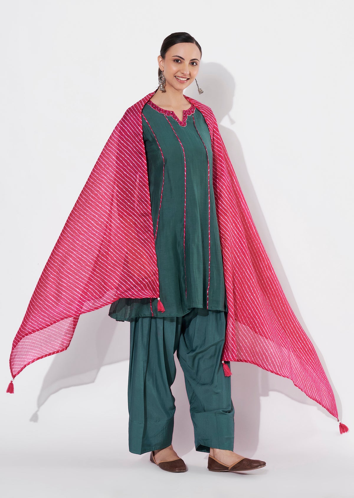 Dark Green Mul Chanderi Anarkali Suit