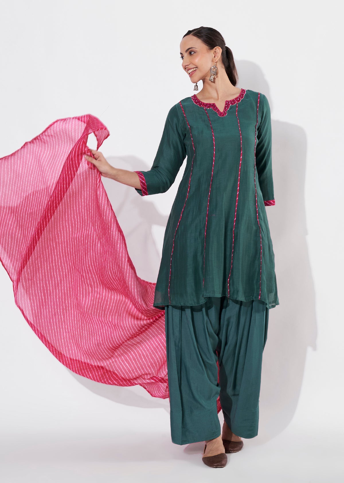 Dark Green Mul Chanderi Anarkali Suit