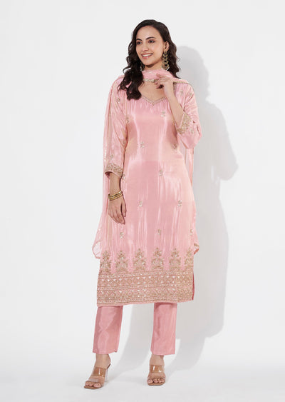 Light Pink Tissue Straight cut suit