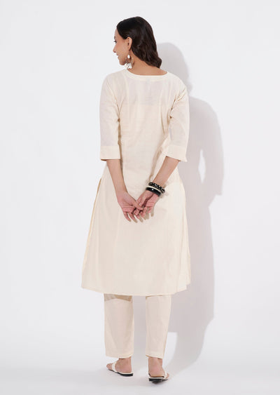 Beige Cotton Straight cut Kurti set