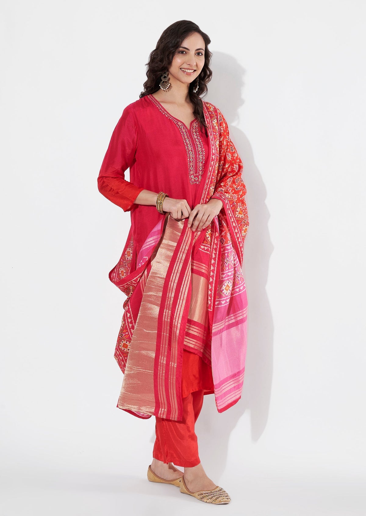 Rani Pink Dola Silk Straight cut suit