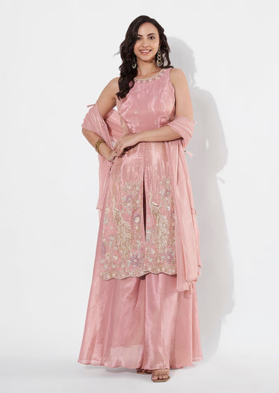 Peach Tissue Anarkali suit