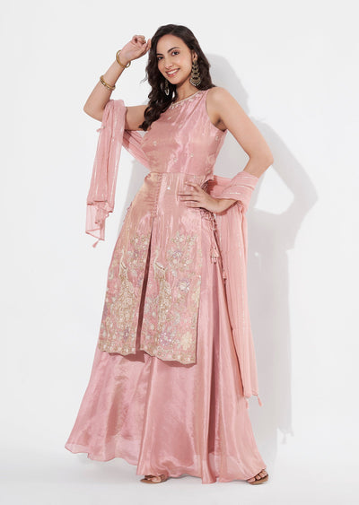 Peach Tissue Anarkali suit