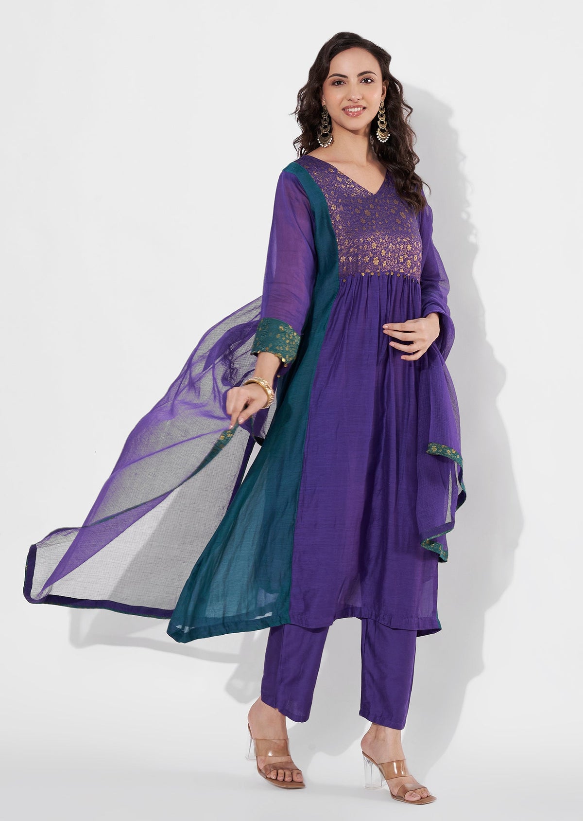 Purple Mul Chanderi Anarkali suit
