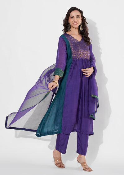 Purple Mul Chanderi Anarkali suit