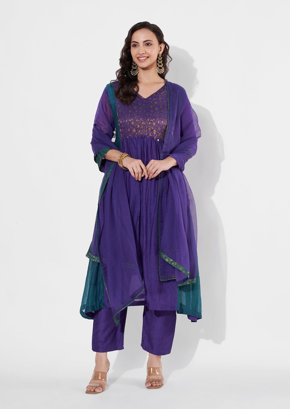 Purple Mul Chanderi Anarkali suit