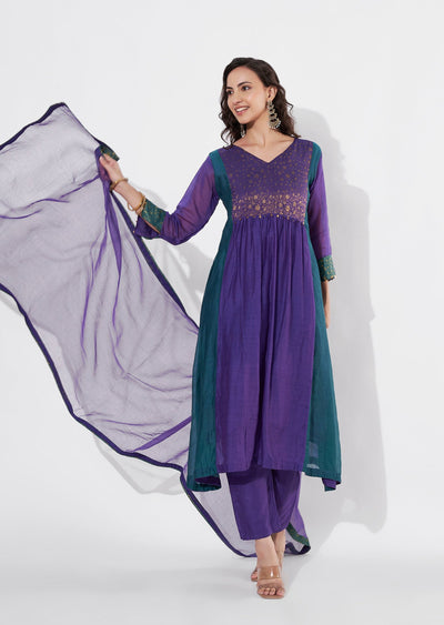 Purple Mul Chanderi Anarkali suit