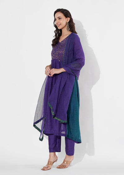 Purple Mul Chanderi Anarkali suit