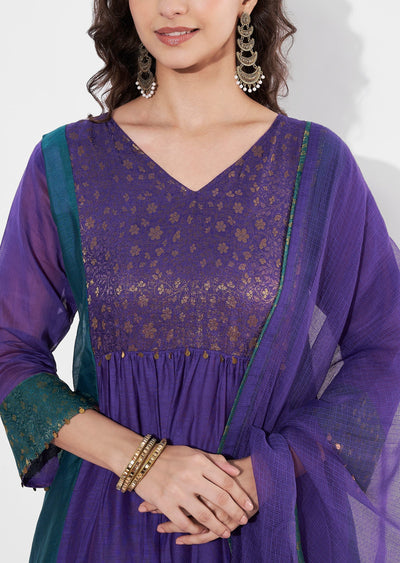 Purple Mul Chanderi Anarkali suit