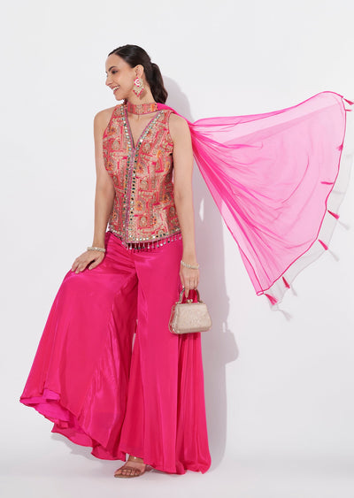 Pink Banaras Silk Peplum Set