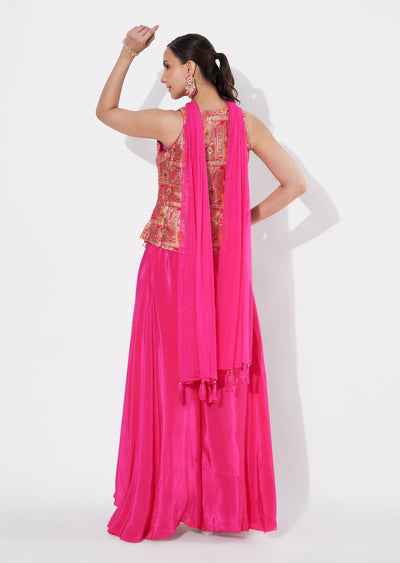 Pink Banaras Silk Peplum Set