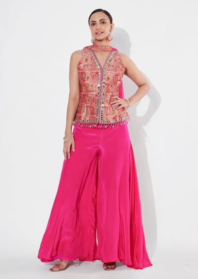 Pink Banaras Silk Peplum Set
