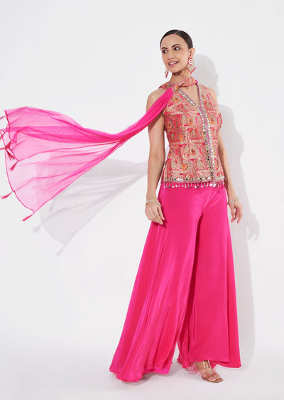 Pink Banaras Silk Peplum Set