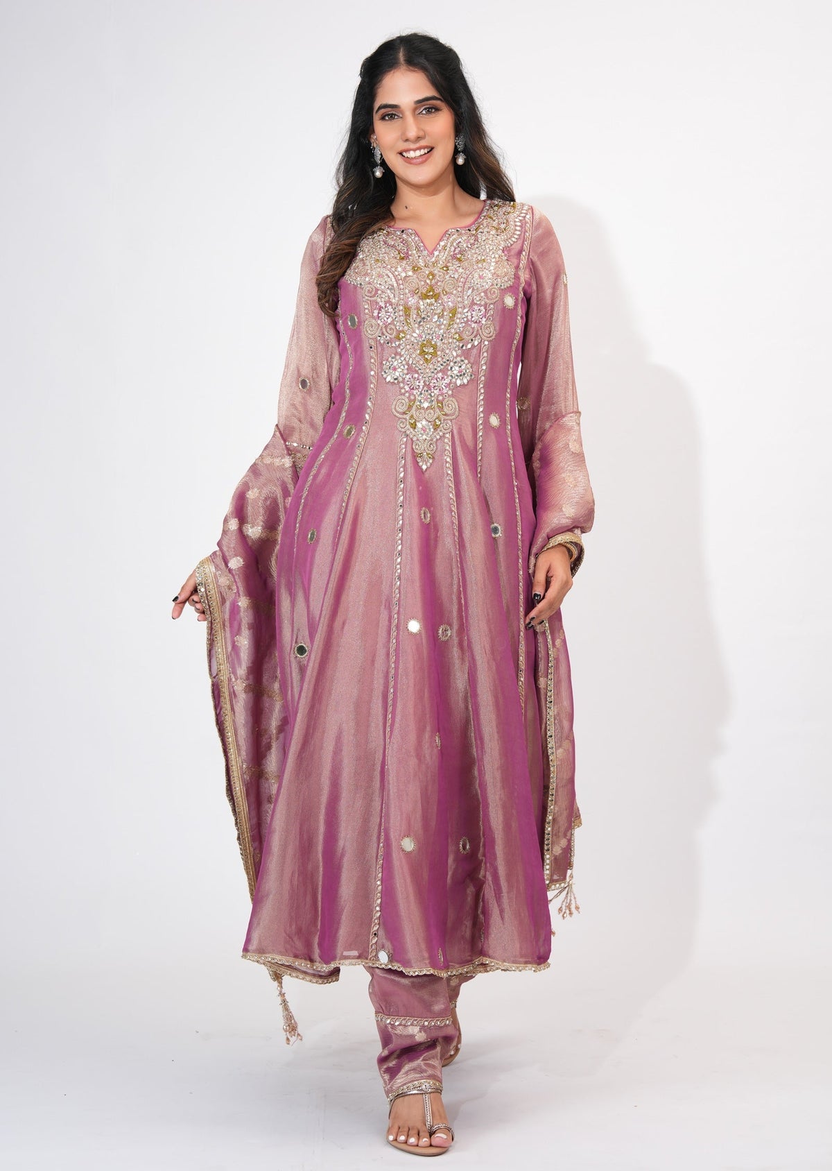 Onion Pink Tissue Anarkali Suit