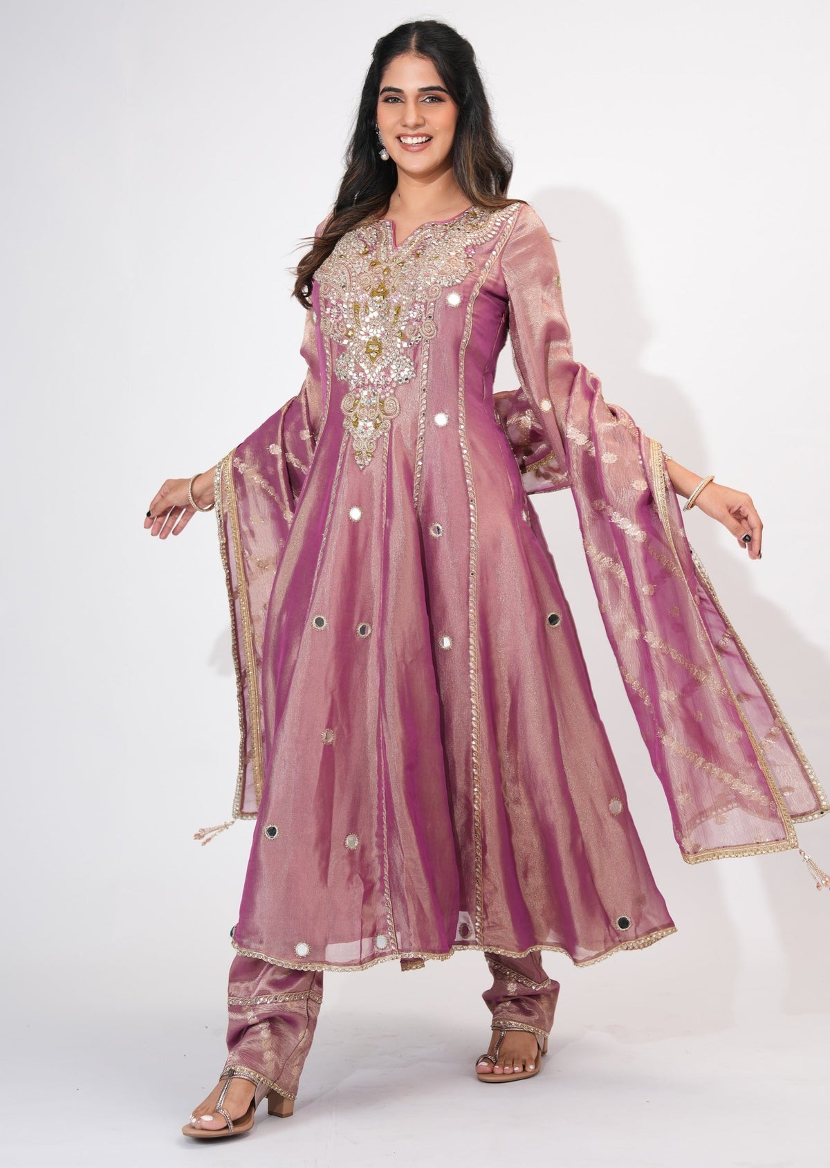 Onion Pink Tissue Anarkali Suit