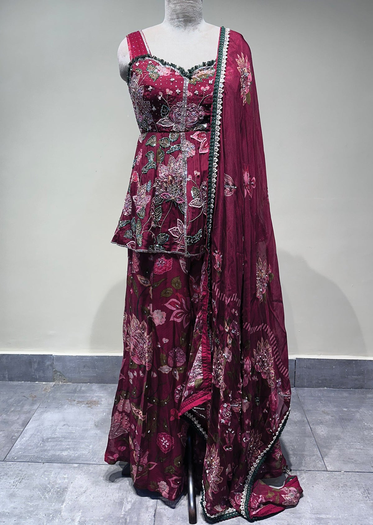 Maroon Georgette Sharara Set