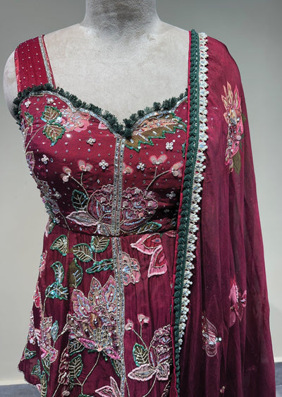 Maroon Georgette Sharara Set