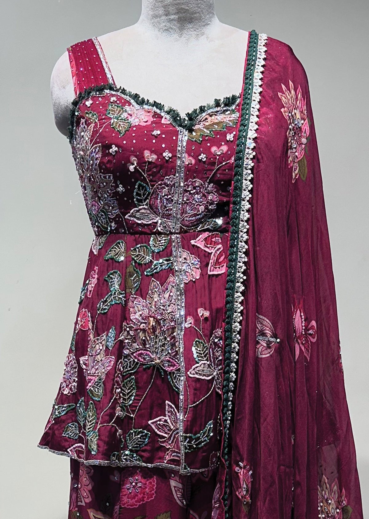 Maroon Georgette Sharara Set
