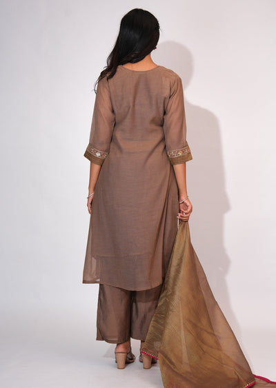 Brown Mul Chanderi Anarkali suit