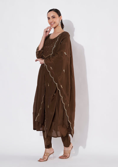 Brown Mul Chanderi Anarkali suit