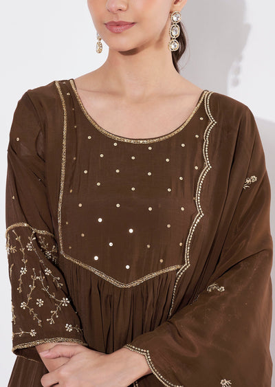 Brown Mul Chanderi Anarkali suit