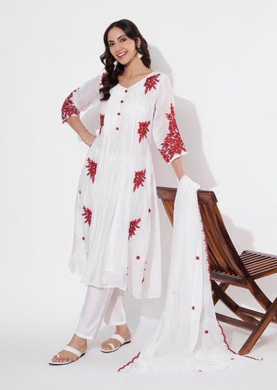 Off white Mul Chanderi Anarkali suit