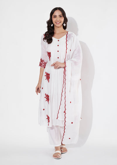 Off white Mul Chanderi Anarkali suit