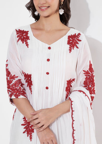 Off white Mul Chanderi Anarkali suit