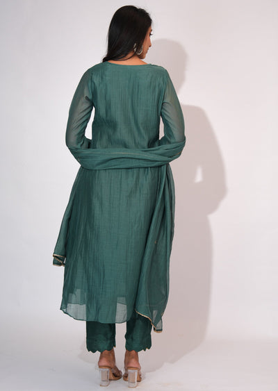 Dusty Green Mul Chanderi Anarkali suit