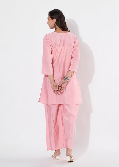 Pink Russian Silk Straight cut Kurti set
