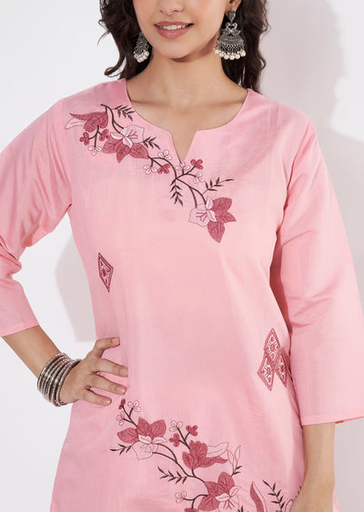 Pink Russian Silk Straight cut Kurti set