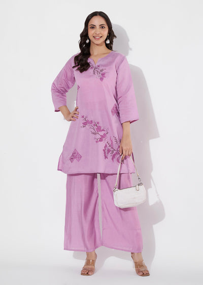Lavender Russian Silk Straight cut Kurti set