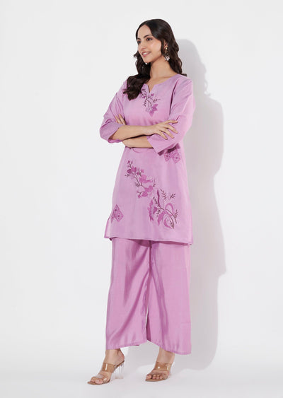 Lavender Russian Silk Straight cut Kurti set