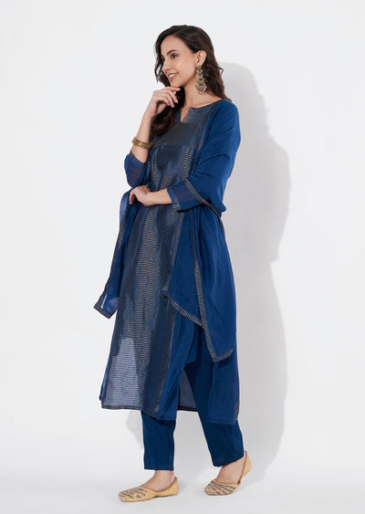 Teal Blue Tissue Straight cut suit