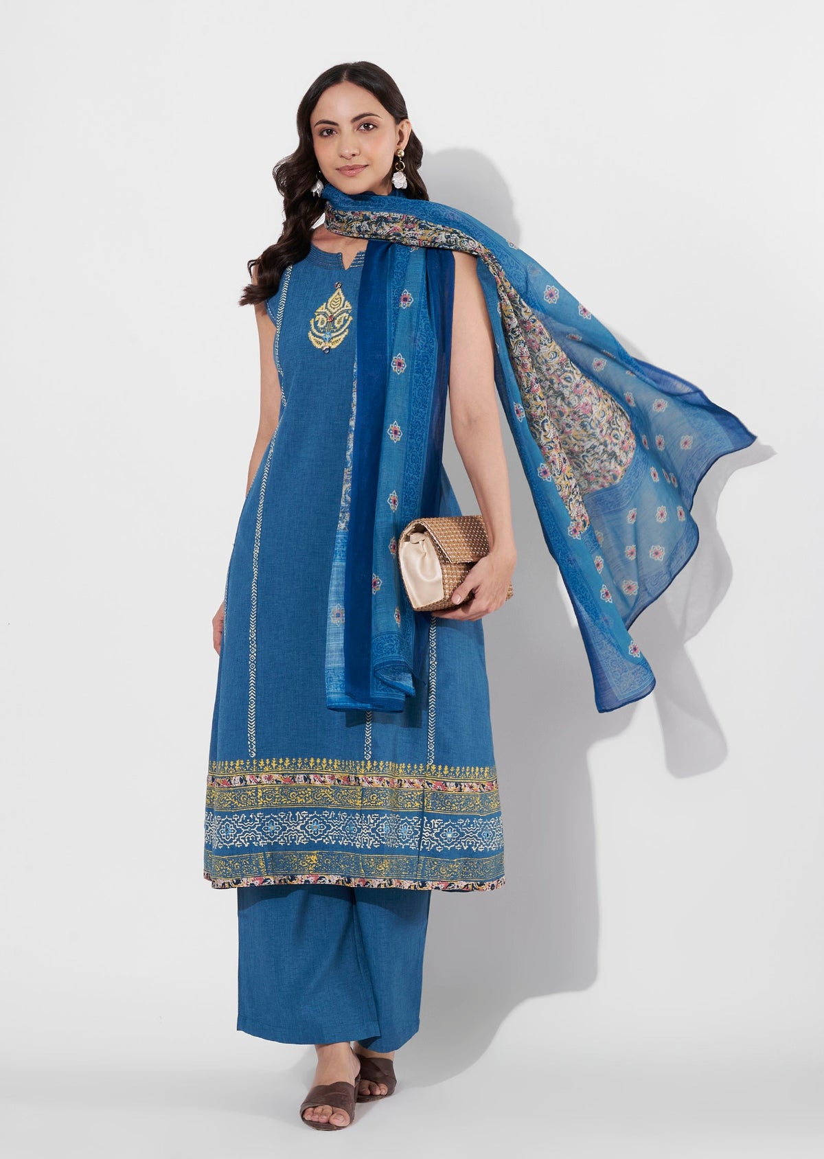 Light Blue Linen Anarkali suit