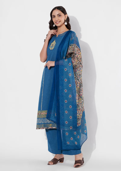 Light Blue Linen Anarkali suit