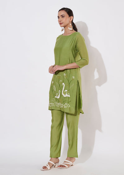 Parrot Green Muslin Kurti set