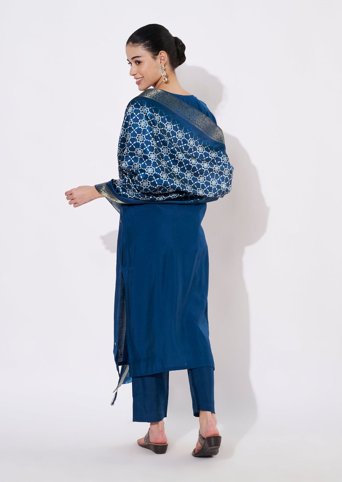 Teal Blue Russian Silk Straight cut suit