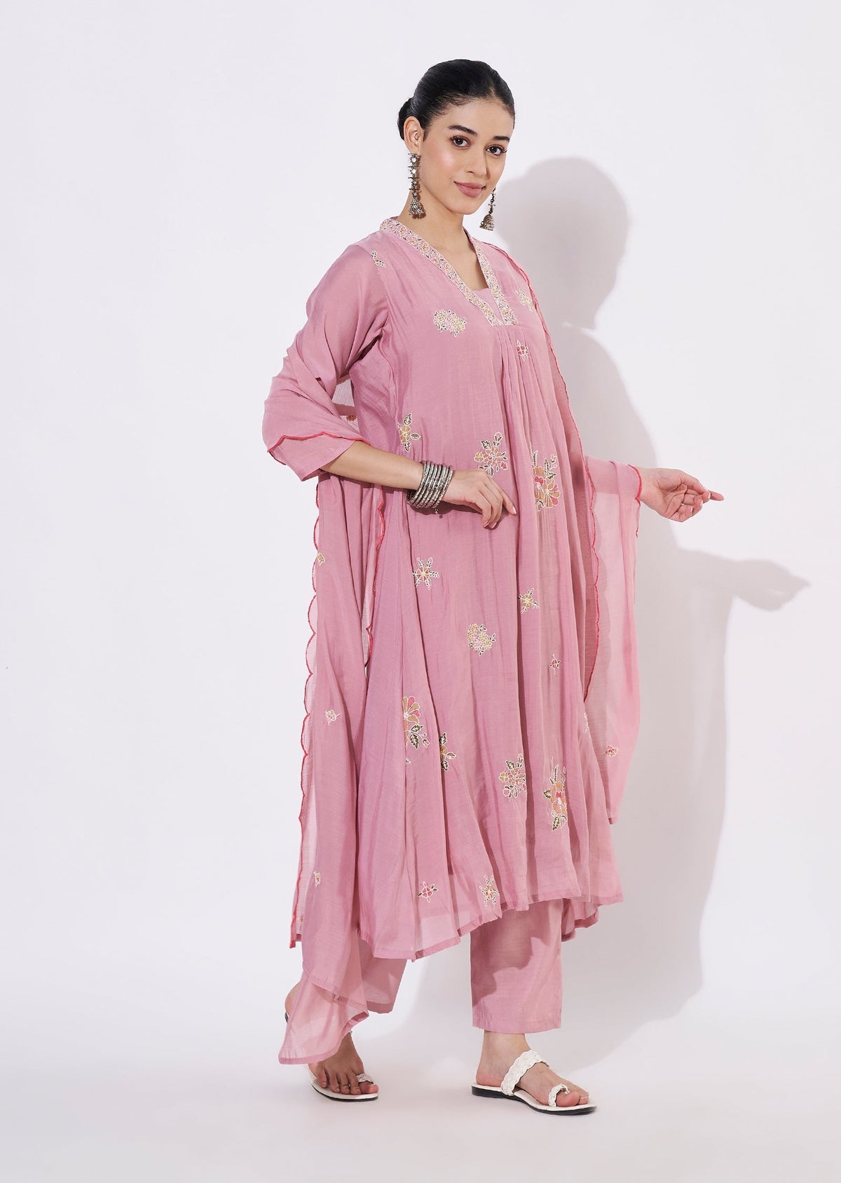Onion Pink Mul Chanderi Anarkali Suit